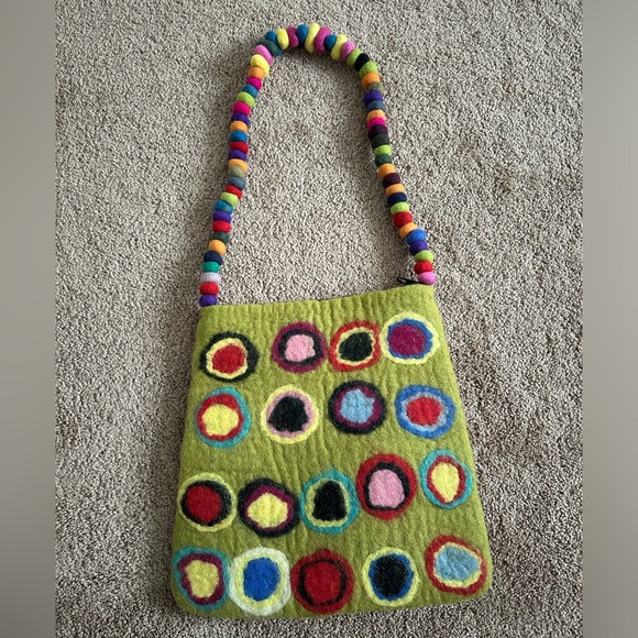 Light Green Wool Felt Big Spotted Bag - Picture 3 of 10